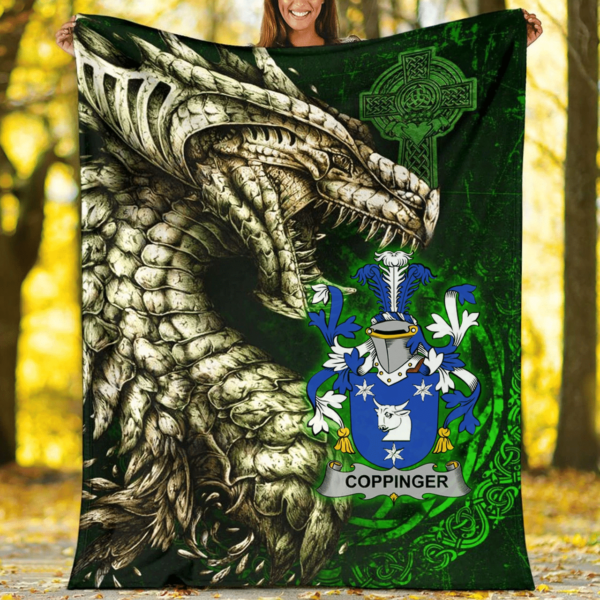 Ireland Premium Blanket - Coppinger Family Crest Blanket - Dragon Claddagh Cross