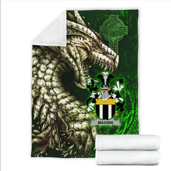 Ireland Premium Blanket - Maginn or Ginn Family Crest Blanket - Dragon Claddagh Cross - Image 2