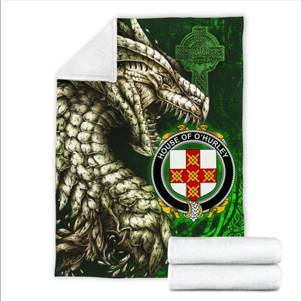 Ireland Premium Blanket - House of O'HURLEY Family Crest Blanket - Dragon Claddagh Cross - Image 2