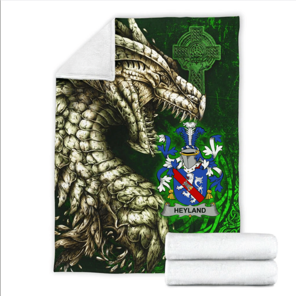 Ireland Premium Blanket - Heyland Family Crest Blanket - Dragon Claddagh Cross - Image 2