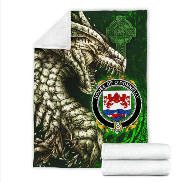 Ireland Premium Blanket - House of O'DONNELLY Family Crest Blanket - Dragon Claddagh Cross - Image 2