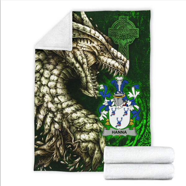 Ireland Premium Blanket - Hanna or O'Hanna Family Crest Blanket - Dragon Claddagh Cross - Image 2