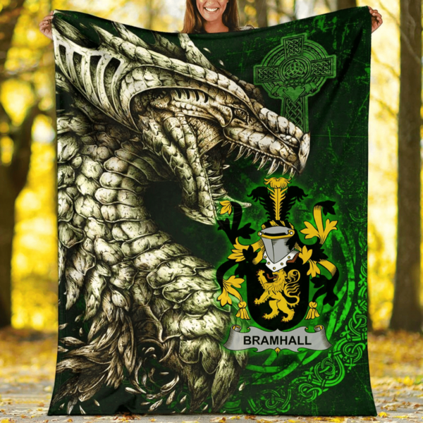 Ireland Premium Blanket - Bramhall Family Crest Blanket - Dragon Claddagh Cross