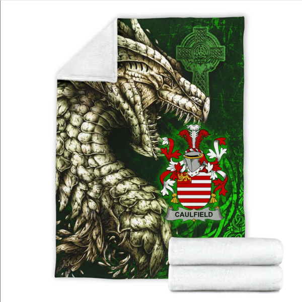 Ireland Premium Blanket - Caulfield or Gaffney Family Crest Blanket - Dragon Claddagh Cross - Image 2