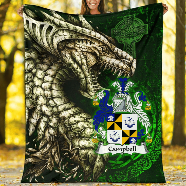 Ireland Premium Blanket - Campbell Family Crest Blanket - Dragon Claddagh Cross