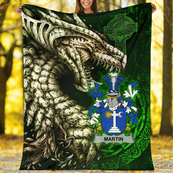 Ireland Premium Blanket - Martin Family Crest Blanket - Dragon Claddagh Cross