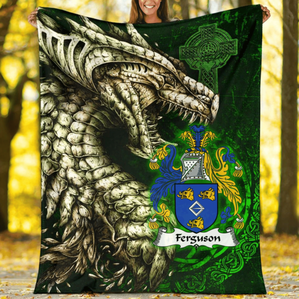 Ireland Premium Blanket - Ferguson Family Crest Blanket - Dragon Claddagh Cross