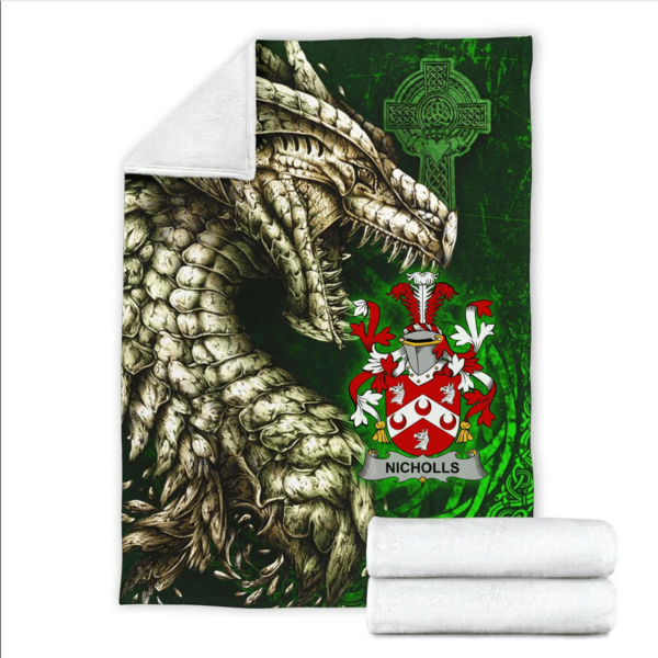 Ireland Premium Blanket - Nicholls or Nichols Family Crest Blanket - Dragon Claddagh Cross - Image 2