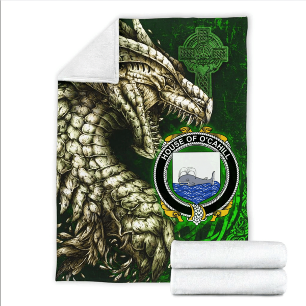 Ireland Premium Blanket - House of O'CAHILL Family Crest Blanket - Dragon Claddagh Cross - Image 2