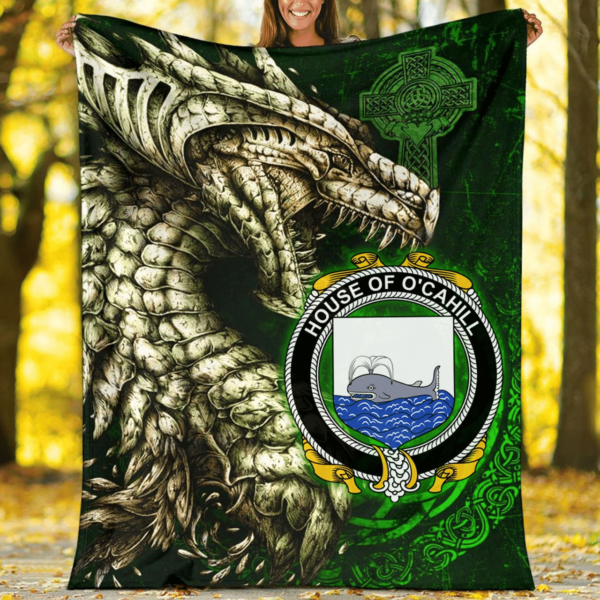 Ireland Premium Blanket - House of O'CAHILL Family Crest Blanket - Dragon Claddagh Cross