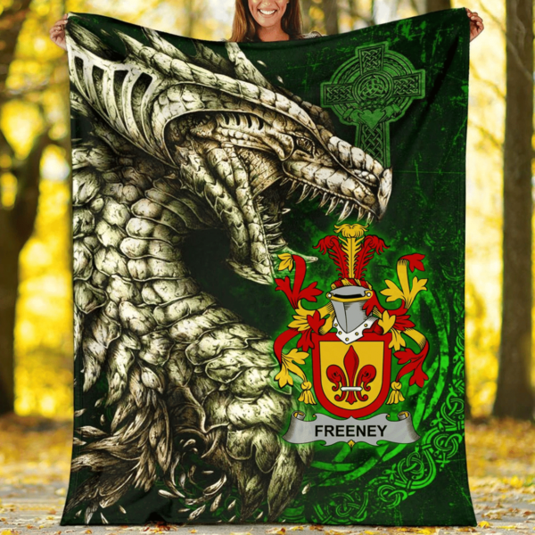 Ireland Premium Blanket - Freeney Family Crest Blanket - Dragon Claddagh Cross