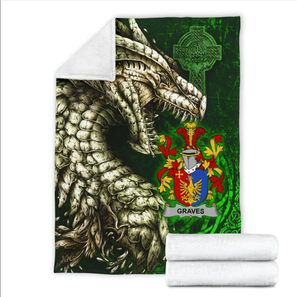 Ireland Premium Blanket - Graves or Greaves Family Crest Blanket - Dragon Claddagh Cross - Image 2