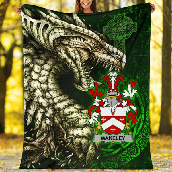 Ireland Premium Blanket - Wakeley Family Crest Blanket - Dragon Claddagh Cross