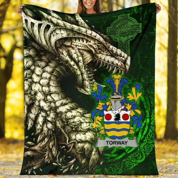 Ireland Premium Blanket - Torway Family Crest Blanket - Dragon Claddagh Cross