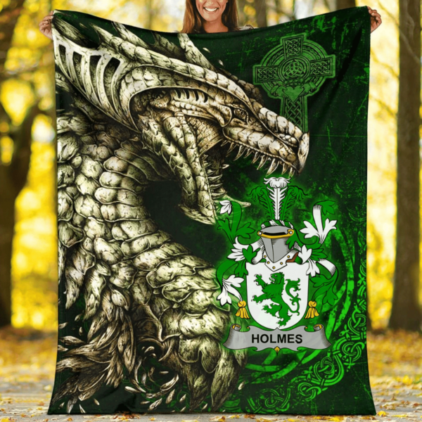 Ireland Premium Blanket - Holmes Family Crest Blanket - Dragon Claddagh Cross