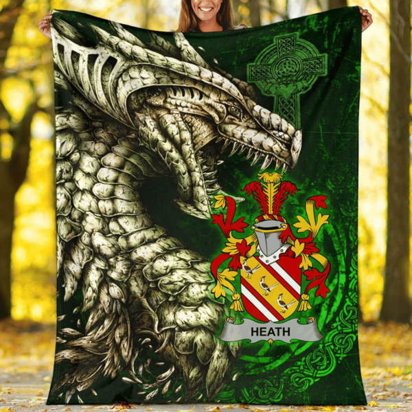 Ireland Premium Blanket - Heath Family Crest Blanket - Dragon Claddagh Cross