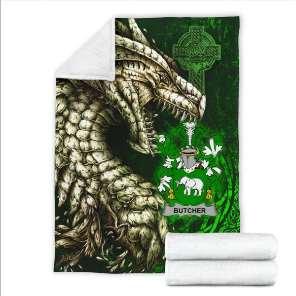 Ireland Premium Blanket - Butcher Family Crest Blanket - Dragon Claddagh Cross - Image 2