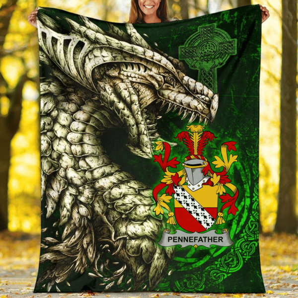 Ireland Premium Blanket - Pennefather Family Crest Blanket - Dragon Claddagh Cross