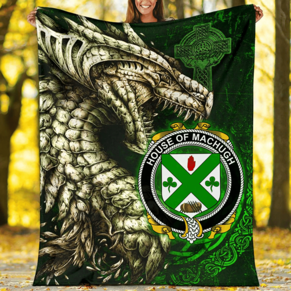 Ireland Premium Blanket - House of MACHUGH Family Crest Blanket - Dragon Claddagh Cross