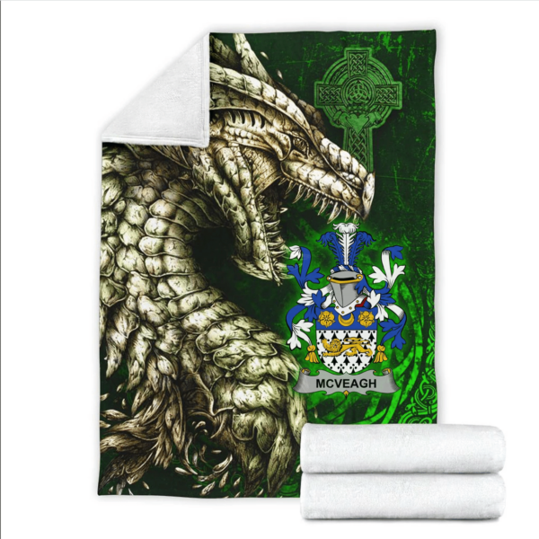 Ireland Premium Blanket - McVeagh or McFingah Family Crest Blanket - Dragon Claddagh Cross - Image 2