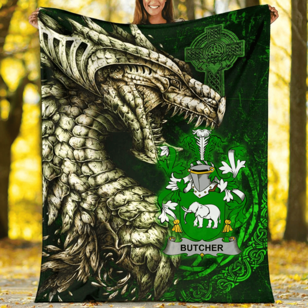 Ireland Premium Blanket - Butcher Family Crest Blanket - Dragon Claddagh Cross