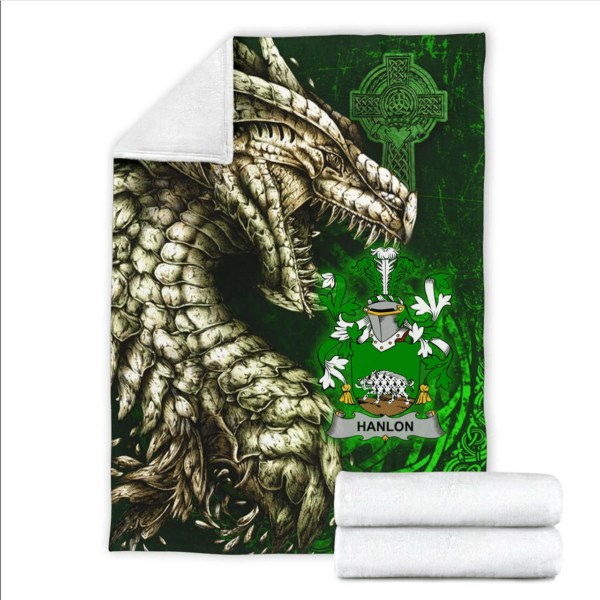 Ireland Premium Blanket - Hanlon or O'Hanlon Family Crest Blanket - Dragon Claddagh Cross - Image 2