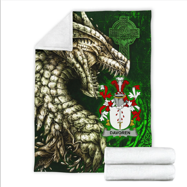 Ireland Premium Blanket - Davoren or O'Davoren Family Crest Blanket - Dragon Claddagh Cross - Image 2