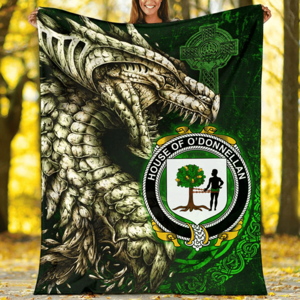 Ireland Premium Blanket - House of O'DONNELLAN Family Crest Blanket - Dragon Claddagh Cross