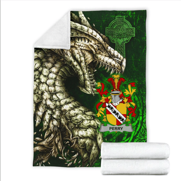 Ireland Premium Blanket - Perry Family Crest Blanket - Dragon Claddagh Cross - Image 2