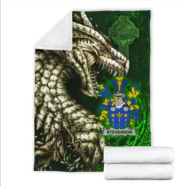 Ireland Premium Blanket - Stevenson Family Crest Blanket - Dragon Claddagh Cross - Image 2