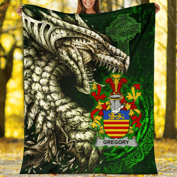 Ireland Premium Blanket - Gregory Family Crest Blanket - Dragon Claddagh Cross