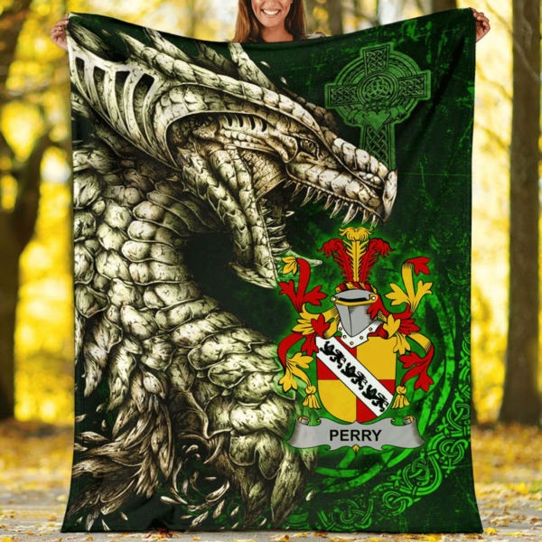 Ireland Premium Blanket - Perry Family Crest Blanket - Dragon Claddagh Cross