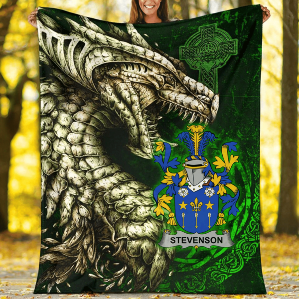 Ireland Premium Blanket - Stevenson Family Crest Blanket - Dragon Claddagh Cross