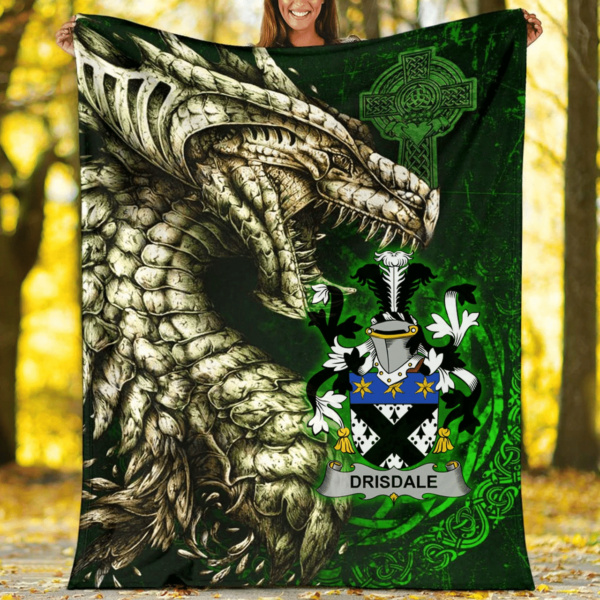 Ireland Premium Blanket - Drisdale Family Crest Blanket - Dragon Claddagh Cross