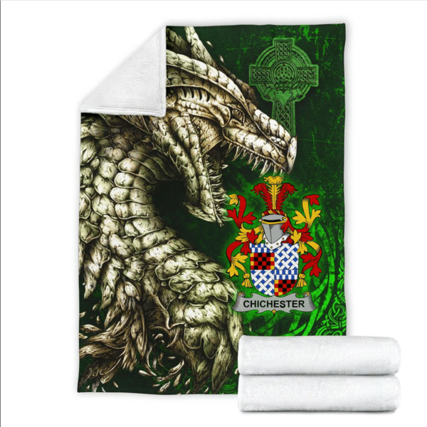 Ireland Premium Blanket - Chichester Family Crest Blanket - Dragon Claddagh Cross - Image 2