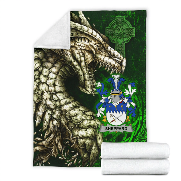 Ireland Premium Blanket - Sheppard Family Crest Blanket - Dragon Claddagh Cross - Image 2