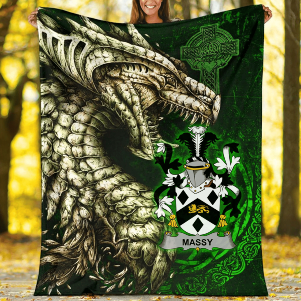 Ireland Premium Blanket - Massy or Massey Family Crest Blanket - Dragon Claddagh Cross