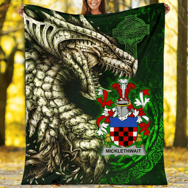 Ireland Premium Blanket - Micklethwait Family Crest Blanket - Dragon Claddagh Cross