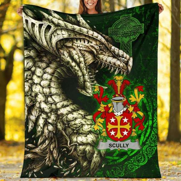 Ireland Premium Blanket - Scully or O'Scully Family Crest Blanket - Dragon Claddagh Cross