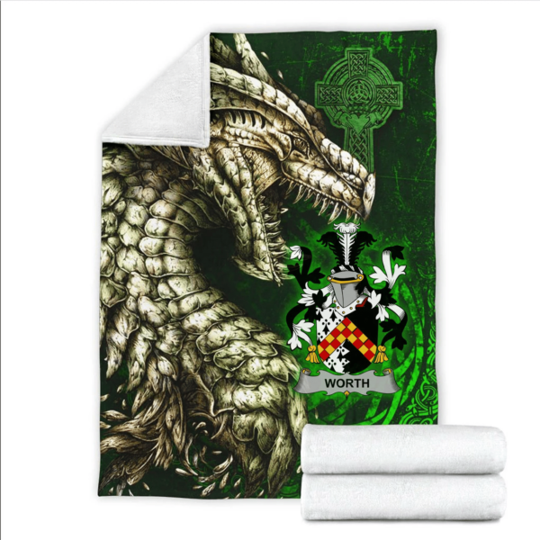 Ireland Premium Blanket - Worth or McWorth Family Crest Blanket - Dragon Claddagh Cross - Image 2