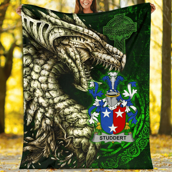 Ireland Premium Blanket - Studdert Family Crest Blanket - Dragon Claddagh Cross