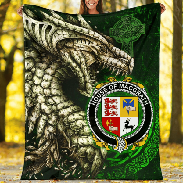 Ireland Premium Blanket - House of MACGRATH Family Crest Blanket - Dragon Claddagh Cross