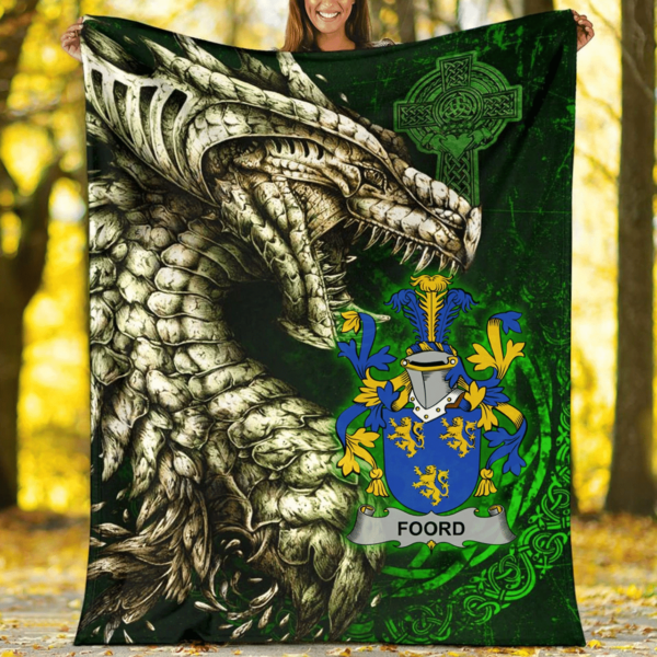 Ireland Premium Blanket - Foord Family Crest Blanket - Dragon Claddagh Cross