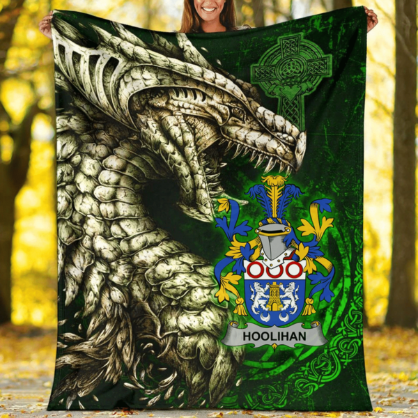 Ireland Premium Blanket - Hoolihan or O'Holohan Family Crest Blanket - Dragon Claddagh Cross