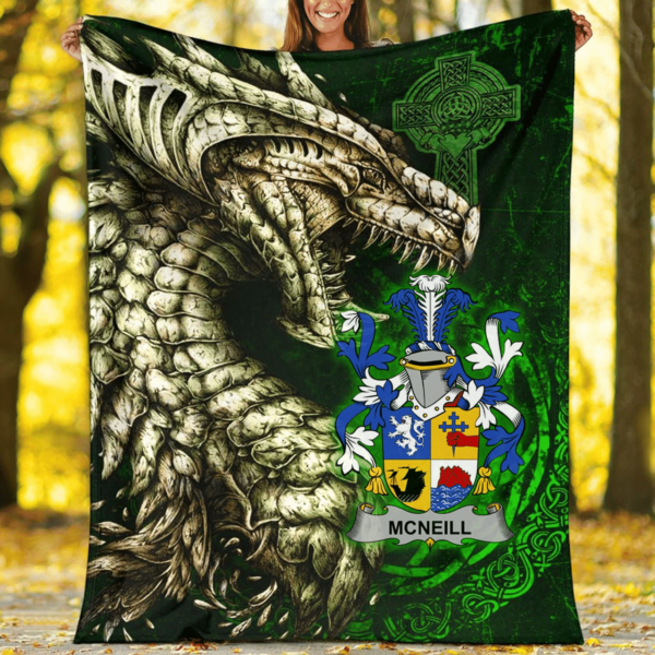 Ireland Premium Blanket - Neill or McNeill Family Crest Blanket - Dragon Claddagh Cross