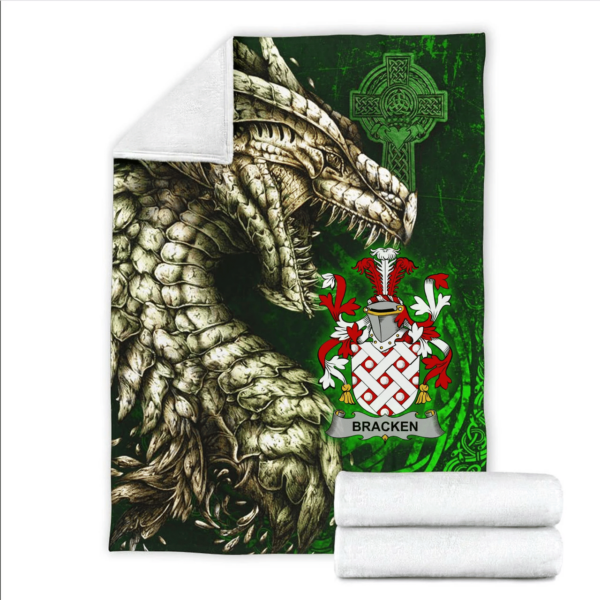 Ireland Premium Blanket - Bracken or O'Bracken Family Crest Blanket - Dragon Claddagh Cross - Image 2