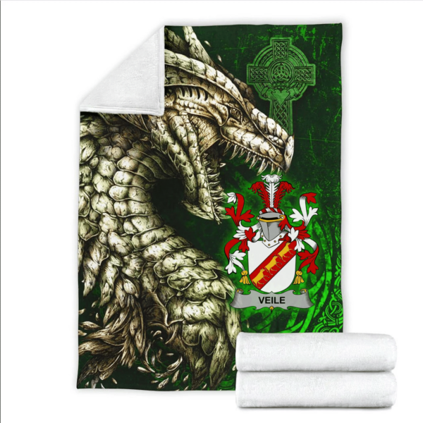 Ireland Premium Blanket - Veile or Veale Family Crest Blanket - Dragon Claddagh Cross - Image 2