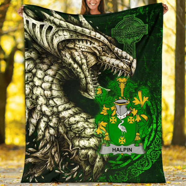 Ireland Premium Blanket - Halpin or O'Halpin Family Crest Blanket - Dragon Claddagh Cross