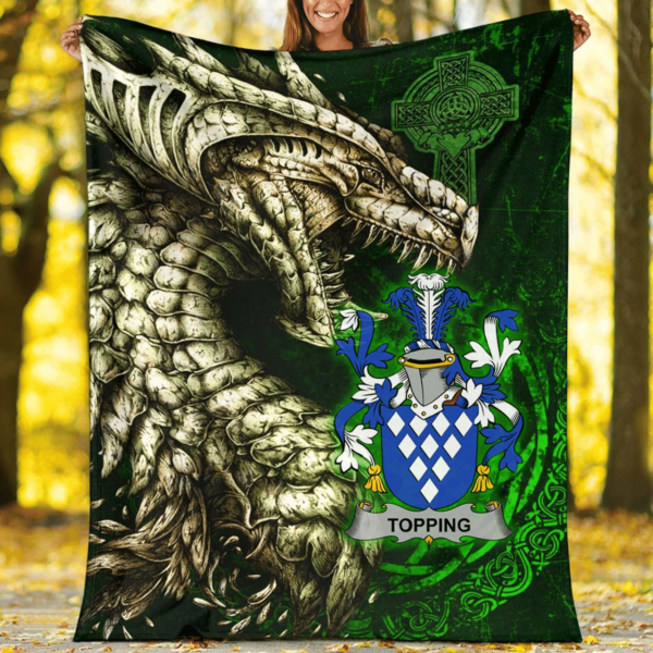 Ireland Premium Blanket - Topping Family Crest Blanket - Dragon Claddagh Cross