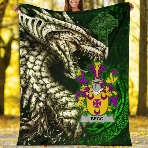 Ireland Premium Blanket - Begg Family Crest Blanket - Dragon Claddagh Cross